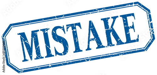 mistake square blue grunge vintage isolated label