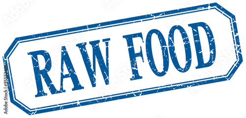 raw food square blue grunge vintage isolated label