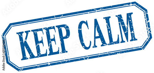 keep calm square blue grunge vintage isolated label