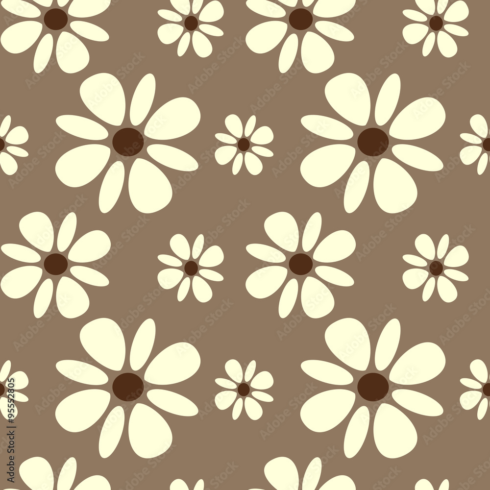 Obraz premium beautiful white daisy flowers on brown background seamless vector pattern background