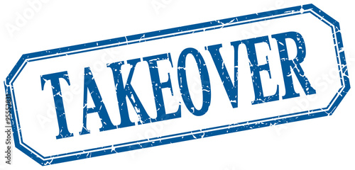 takeover square blue grunge vintage isolated label