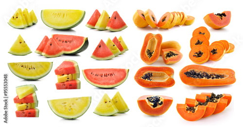  set of watermelon and papaya isolated on white background