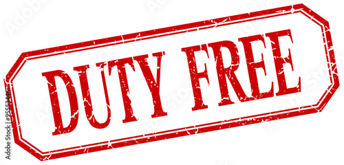duty free square red grunge vintage isolated label