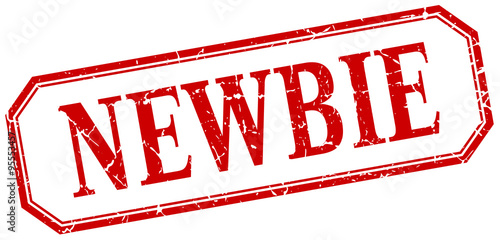 newbie square red grunge vintage isolated label