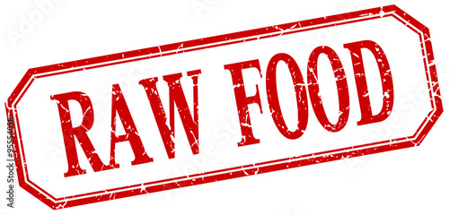 raw food square red grunge vintage isolated label