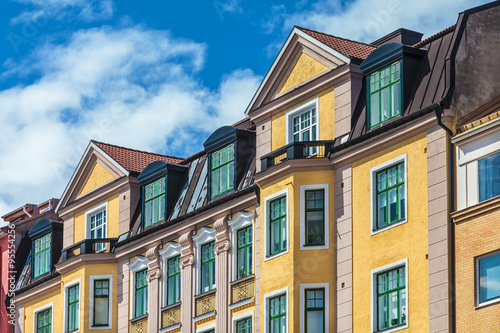 Row of Swedish colorful apartment buildings in Karlskrona © Martin Bergsma