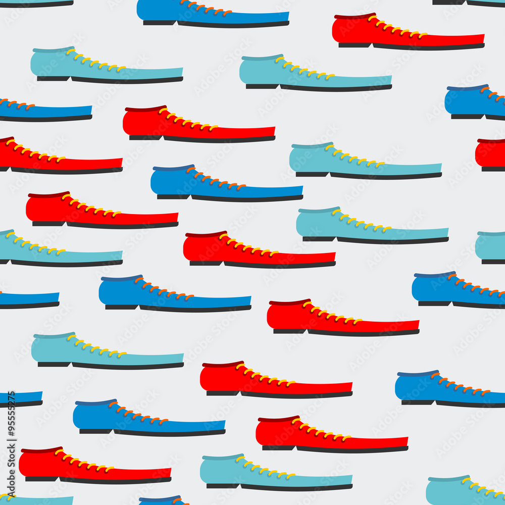 Trendy colorful shoes seamless pattern. Background of boot. Text