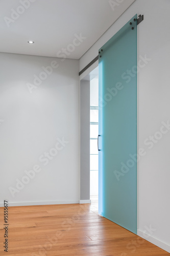 Hallway with glass door  modern home