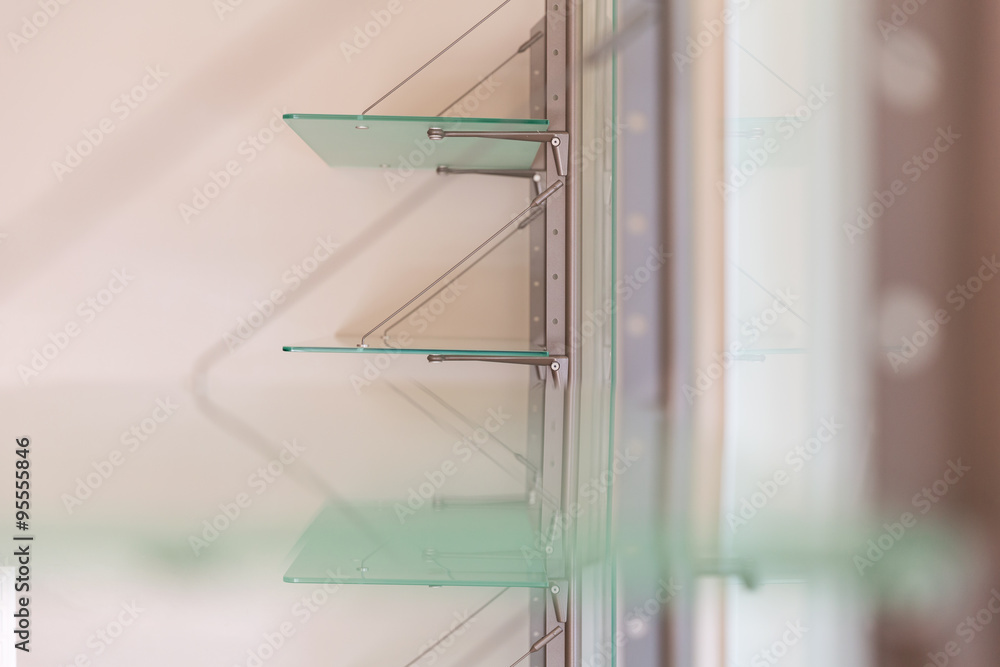 Detail of glass shelves