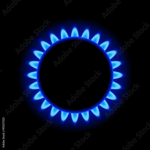 Burner Gas Ring with Blue Flame on Dark Background. Vector