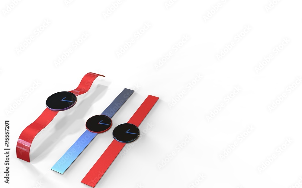 colorful set of plastic watches isolated on white colorful set of plastic watches isolated on white