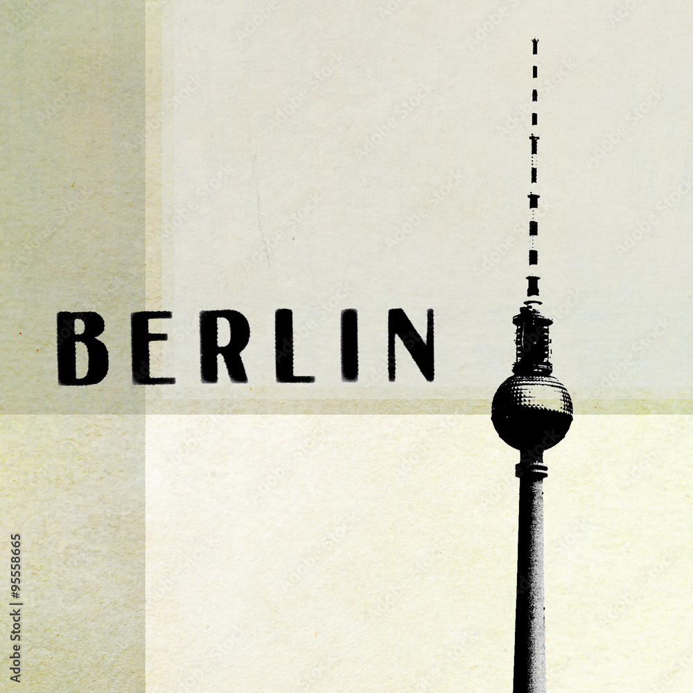 Obraz premium Berlin Vintage postcard - tv tower and letters on abstract backg
