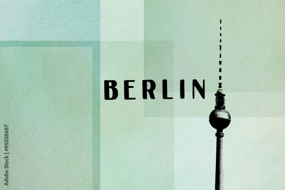 Obraz premium Berlin Vintage postcard - tv tower and letters on abstract backg