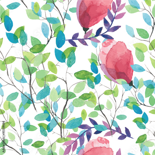 Watercolor seamless floral pattern. 