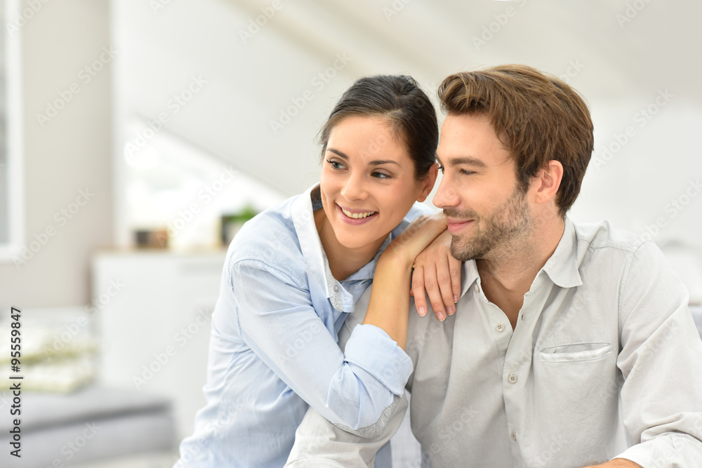 Couple looking together towards the future Couple looking together towards the future