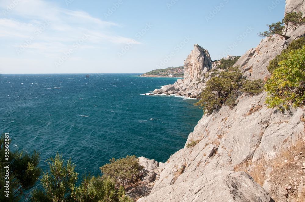 Black Sea coast and Swan Wing rock near Simeiz, Crimea