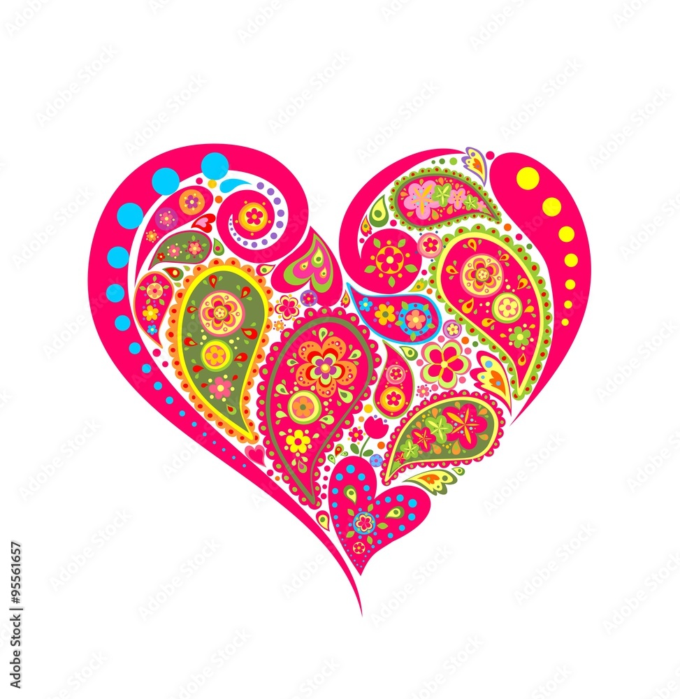 Decorative floral heart shape with paisley