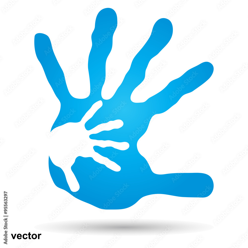 Vector conceptual mother and child blue hand print isolated