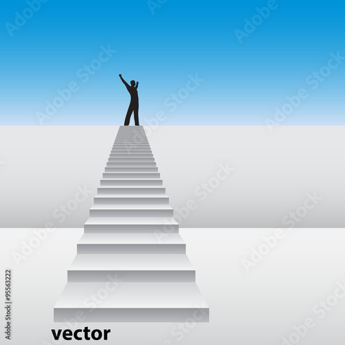 Conceptual 3D happy man on a white stair