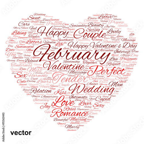 Vector conceptual Valentine heart word cloud