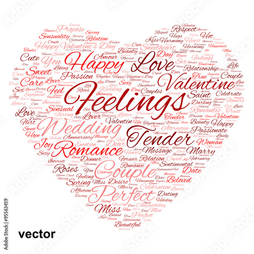 Vector conceptual Valentine heart word cloud