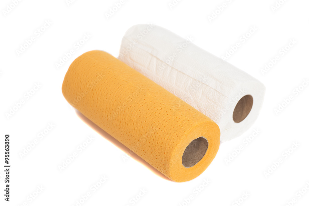 Rolls of paper kitchen towels isolated on white Rolls of paper kitchen towels isolated on white