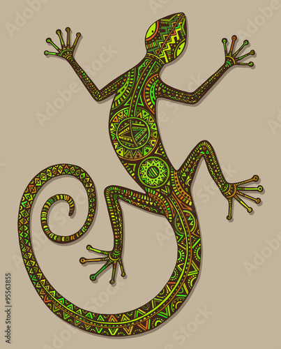 Vector hand drawn lizard or salamander with ethnic tribal patter