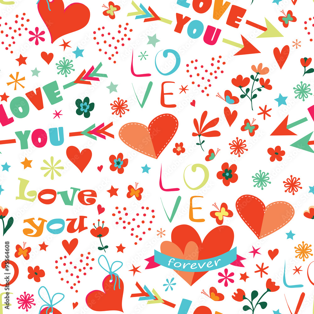 Happy Valentines Day floral seamless pattern Happy Valentines Day floral seamless pattern