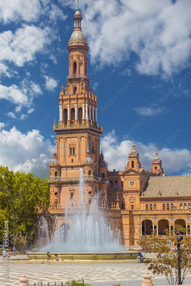 Bell Tower in the famous Plaza of Spain in Seville, Spain
