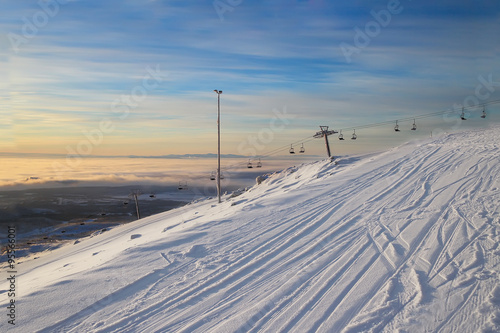 The ski resort. lift. Morning.