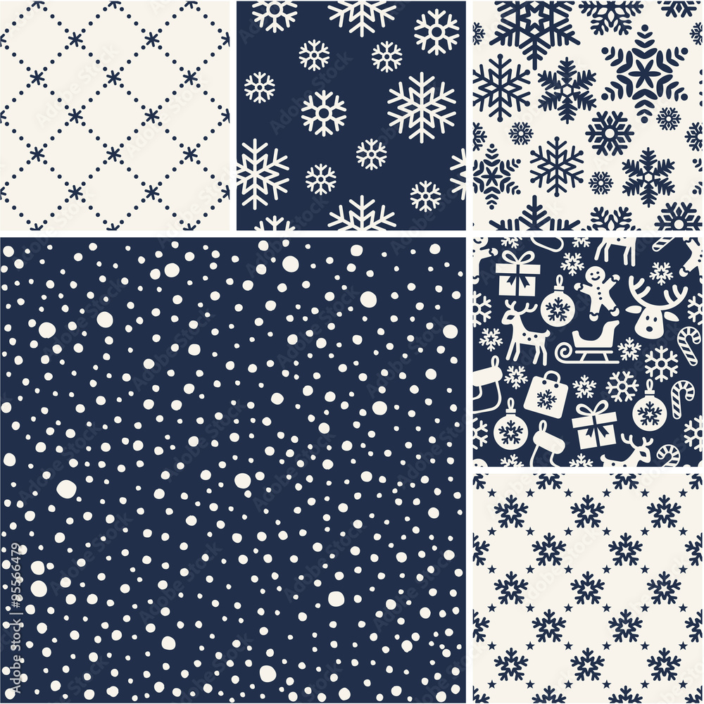 Fototapeta premium Set of Christmas seamless snow patterns