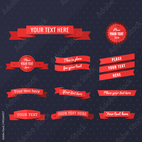 Flat ribbons vector set in red colors