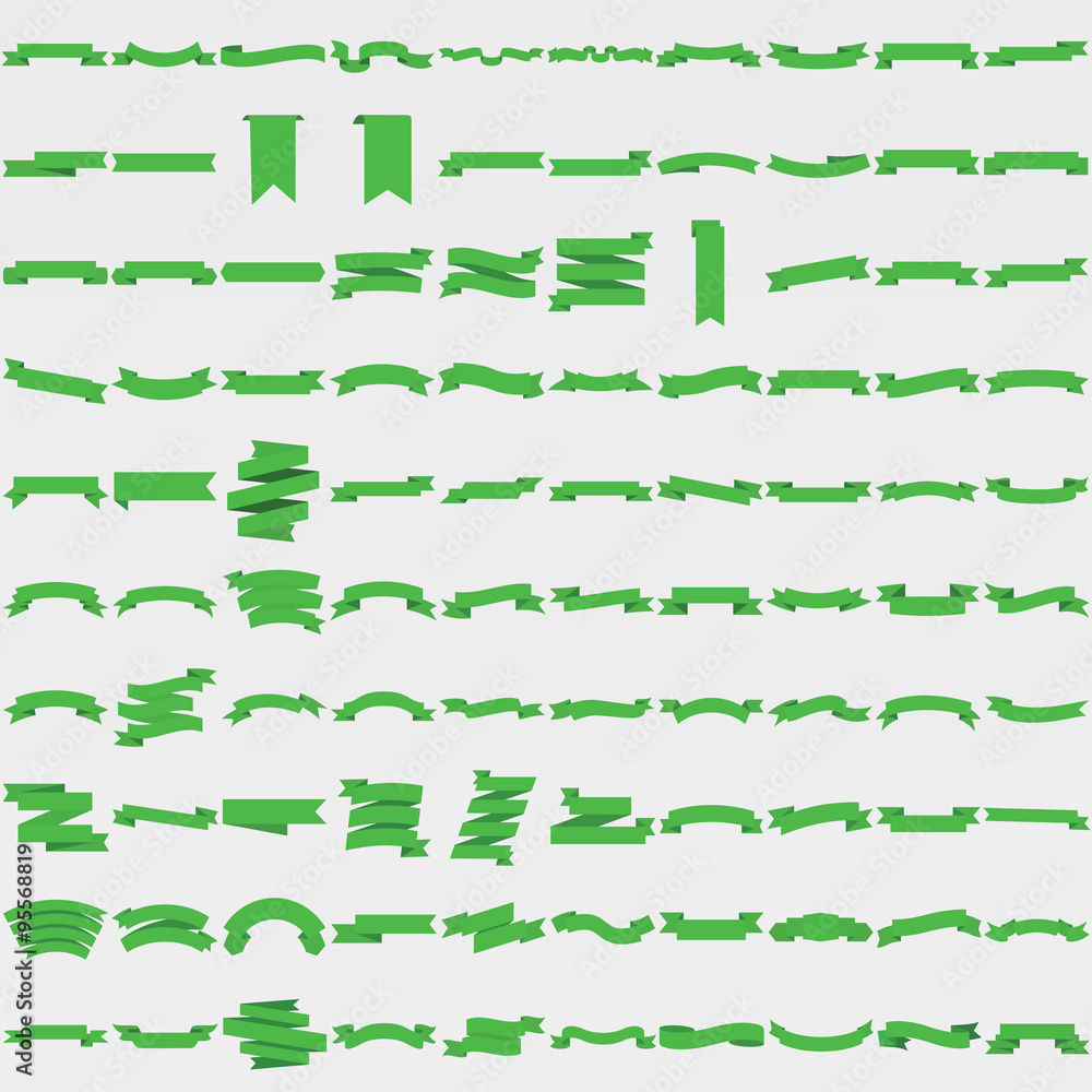 Green ribbon banner collection (vector set of 100 ribbons)