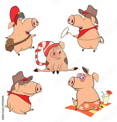 Set of cheerful pigs Cartoon 