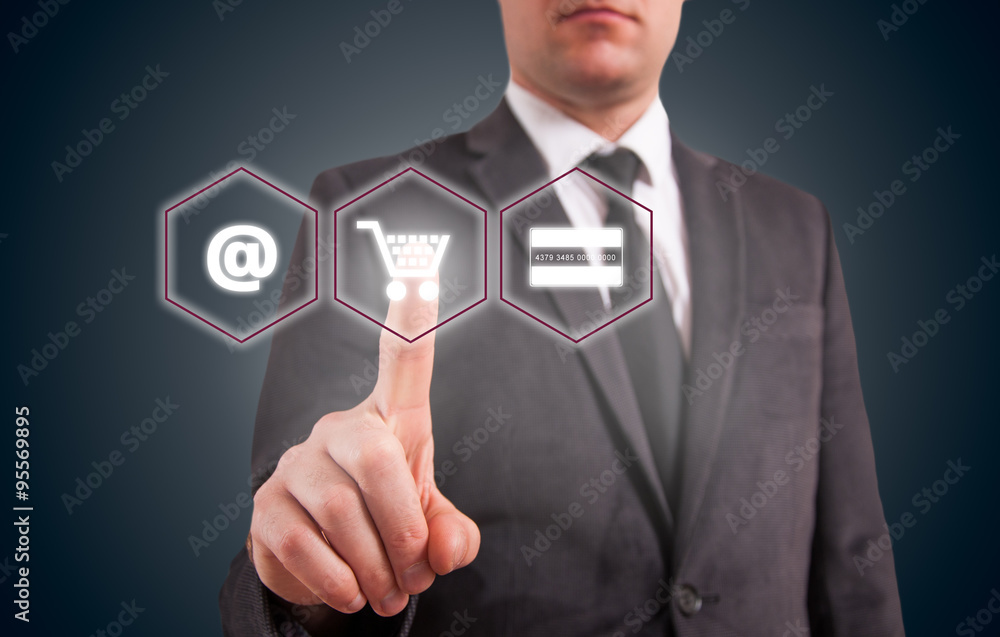 Online shopping business concept selecting shopping cart Online shopping business concept selecting shopping cart