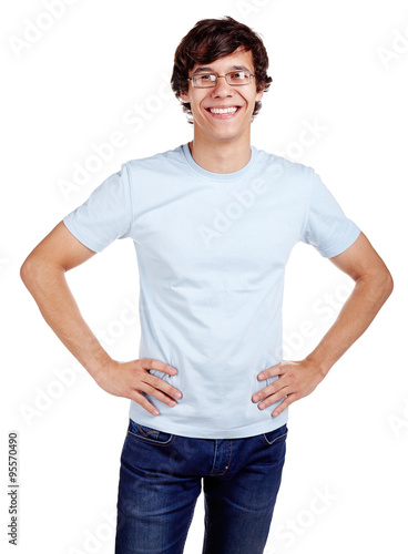 Smiling guy with hands on hips