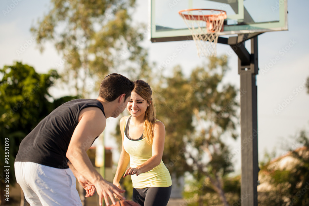 Playing basketball and having fun