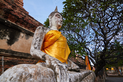 Buddha meditating. Wat Yai Chaimongkhon. Temple in Ayutthaya,Thailand photo