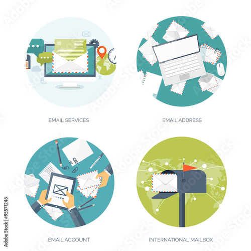 Vector illustration. Flat background with envelope. Emailing concept background. Spam and sms writing.Lettering. New message