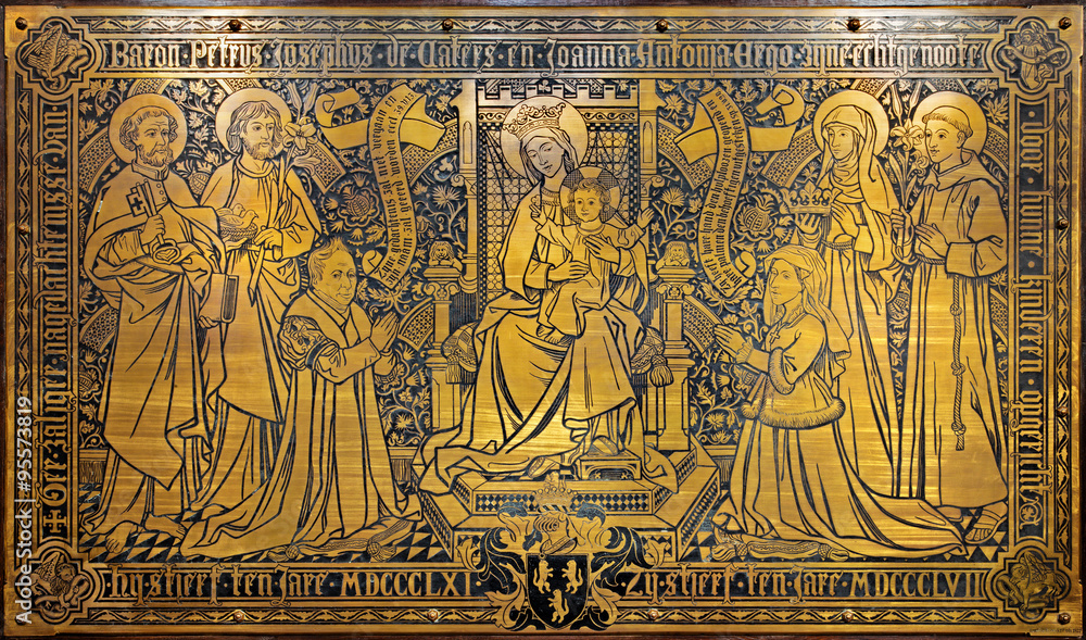 Antwerp - Adoration of Madonna on metal plate in Joriskerk