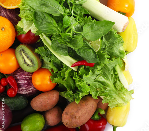 Fruit and vegetable collection on white background