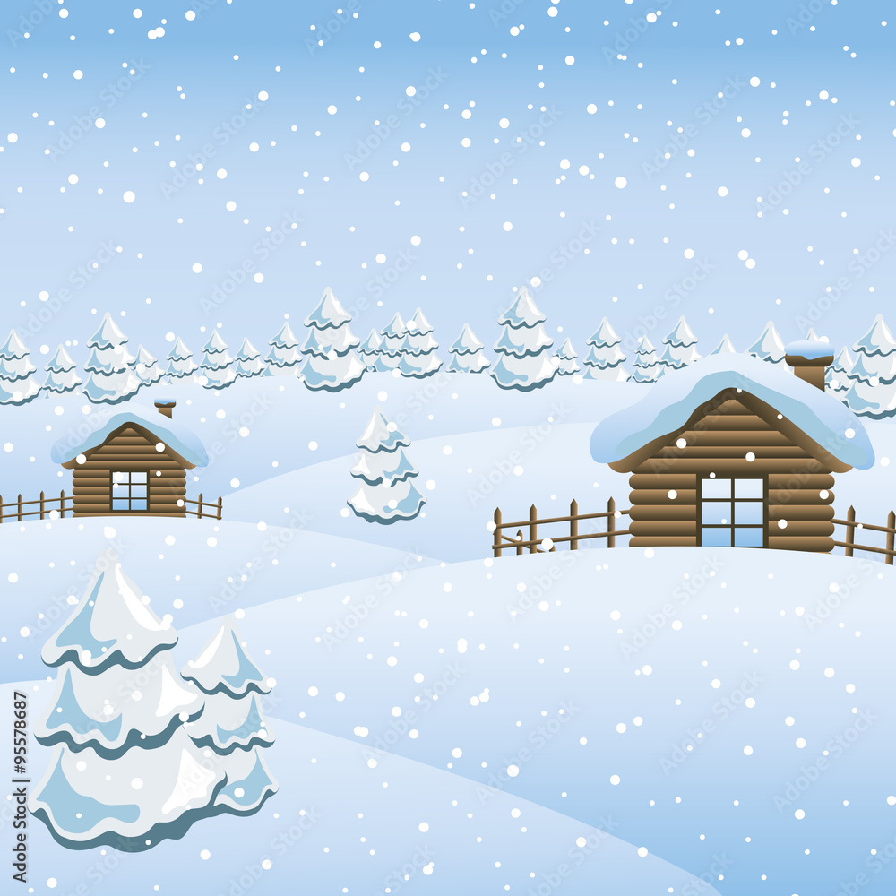 Fototapeta premium Winter illustration with village