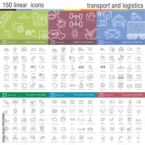 Vector thin line icons set for transportation