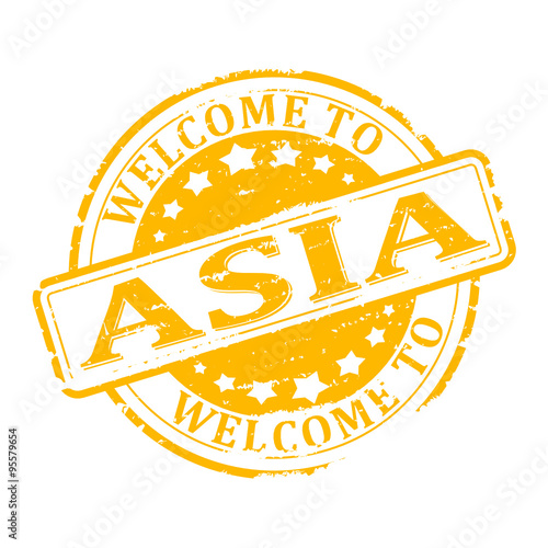 Scratched yellow stamp with the words - welcome to asia - vector svg