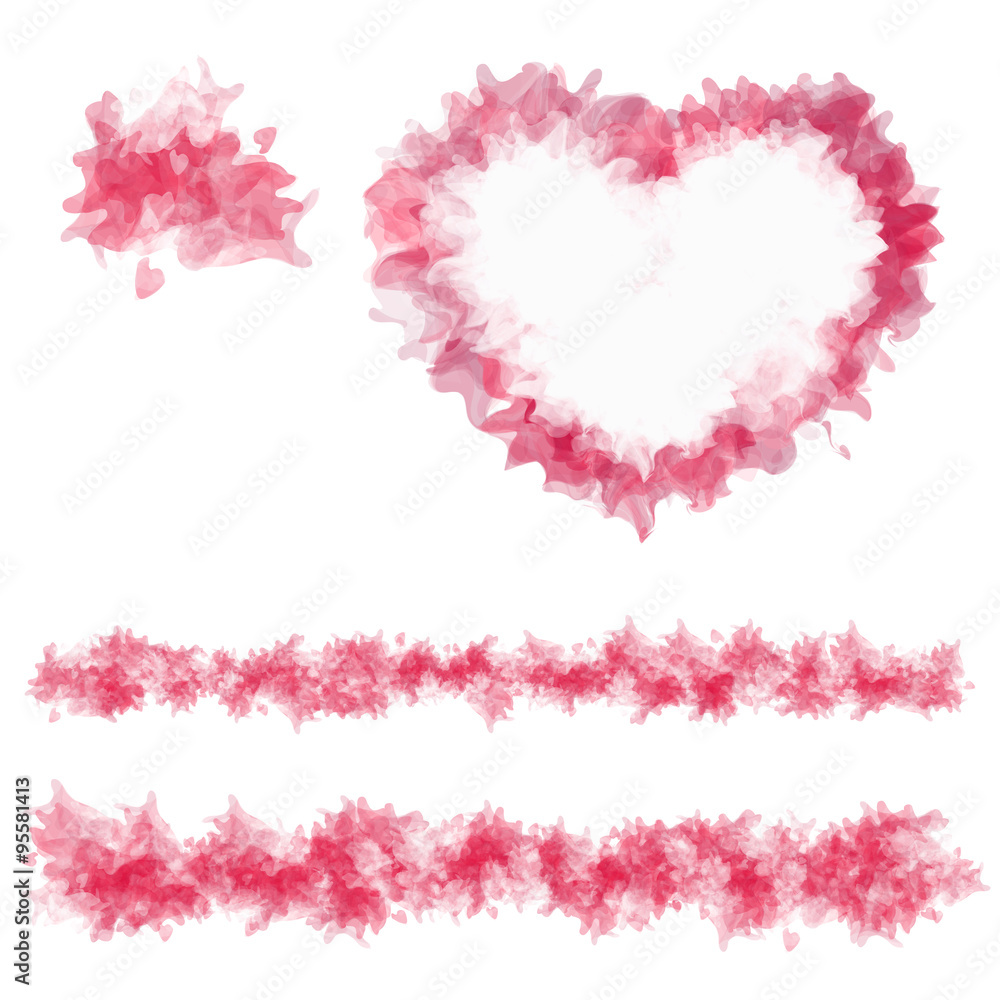 Red spot isolated on white background. Watercolor imitation. Sample abstract heart and lines. Vector, EPS 10
