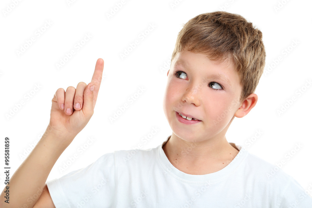 Portrait of happy little boy on white background Portrait of happy little boy on white background