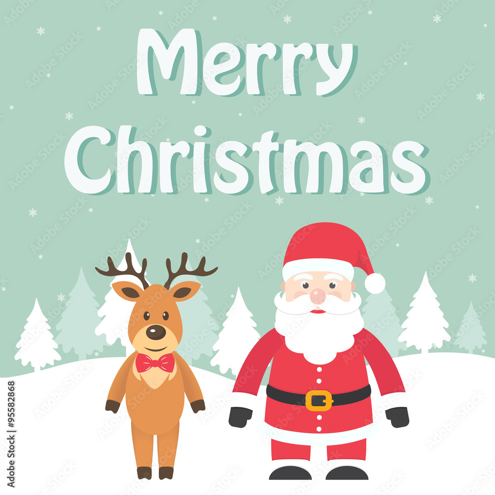 winter card with santa claus and deer