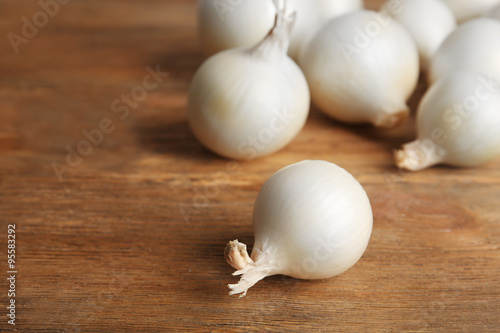 White onion on wooden background