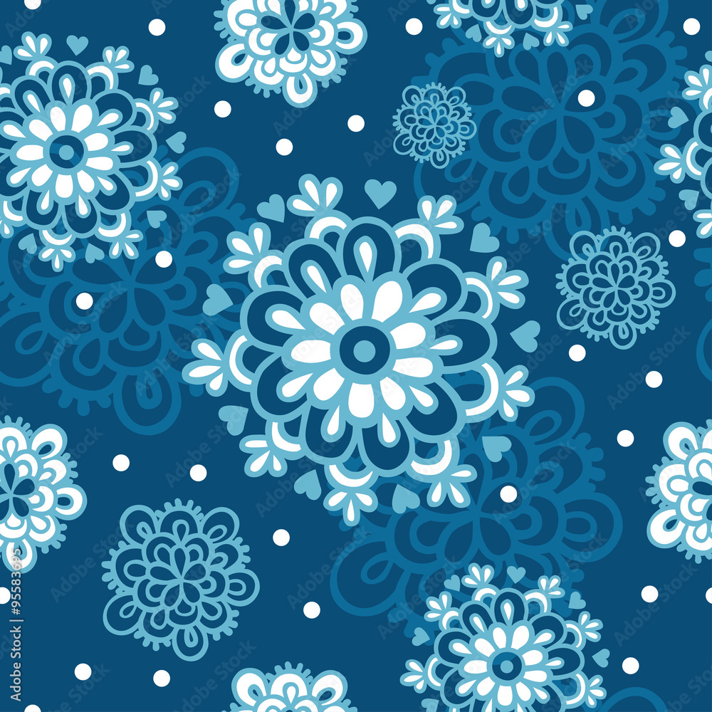 Seamless pattern with flowers, snowflakes. Seamless pattern with flowers, snowflakes.