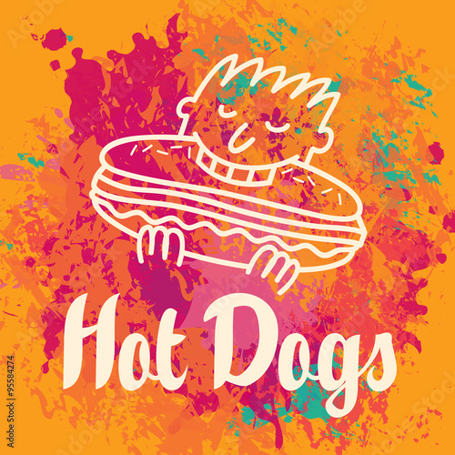 logo for hot dog restaurant with a pattern that the man eating hot dog © paseven